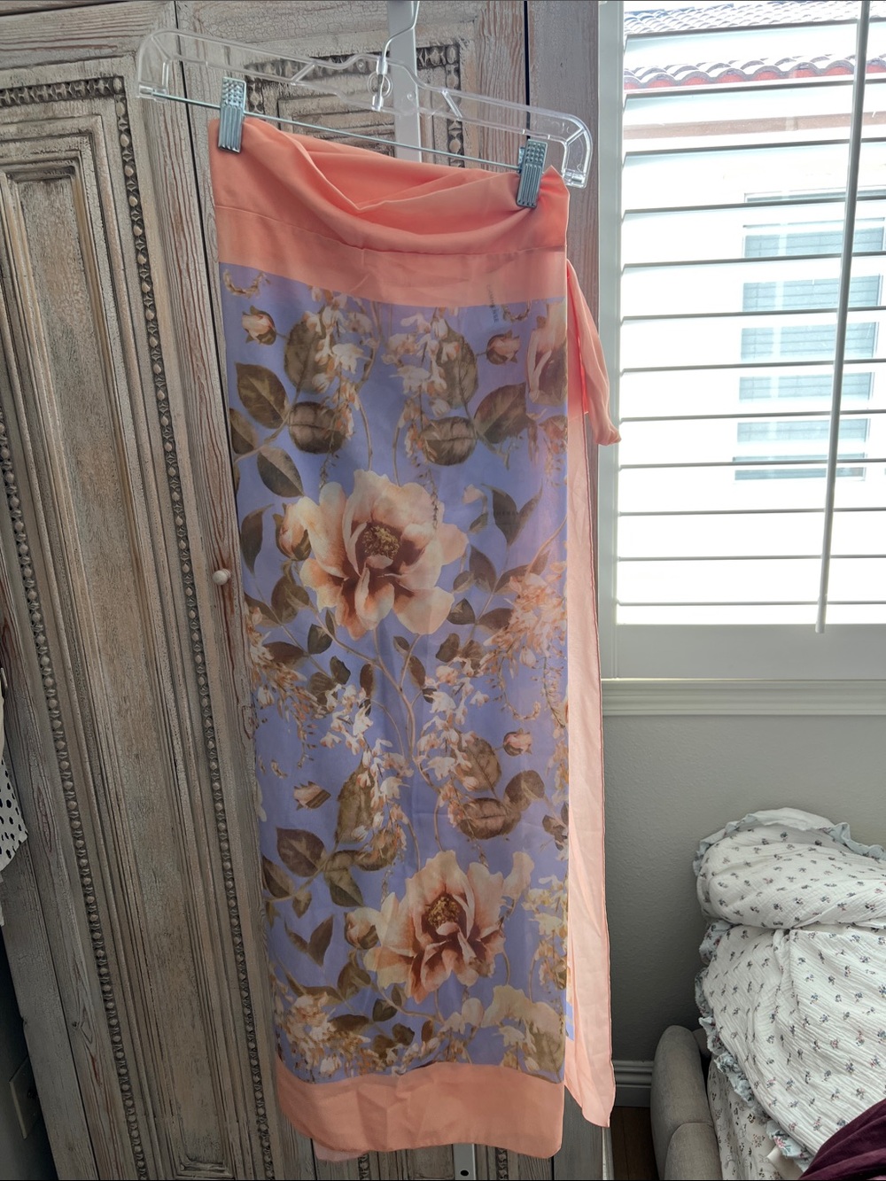 Commense Peach and Lavender Floral Wrap Swim coverup